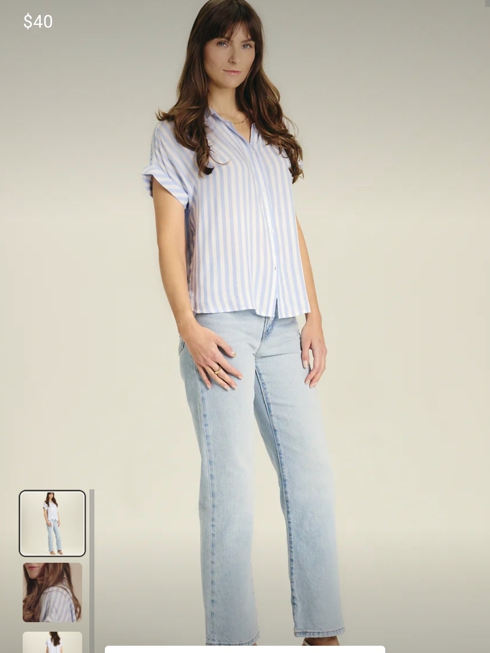 beachlunchlounge Striped Button-Down Shirt in White and Light Blue